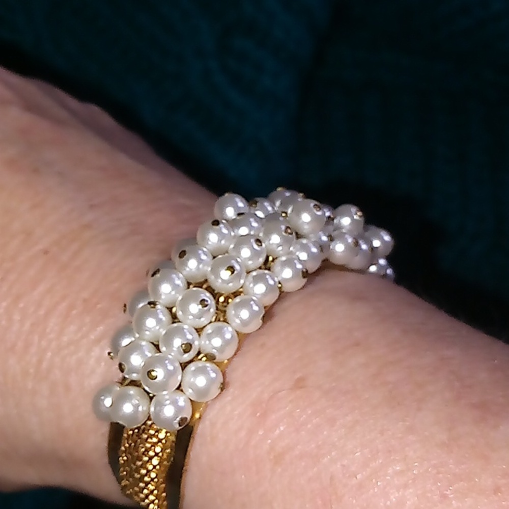 Antique WEST GERMAN MADE Authentic Copper/Gold, Real Pearls BRACELET